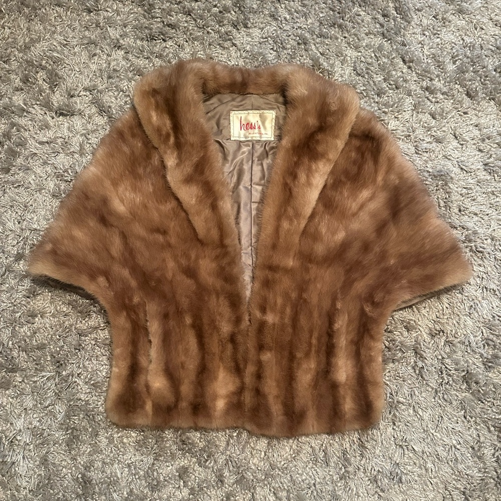 Autumn Haze EMBA Natural Brown Mink Vintage Shawl Stole Cape Jacket